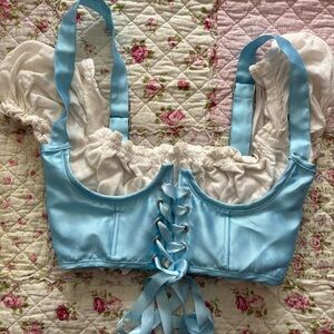 Sugar Thrillz Satin Lace-Up Corset in Blue